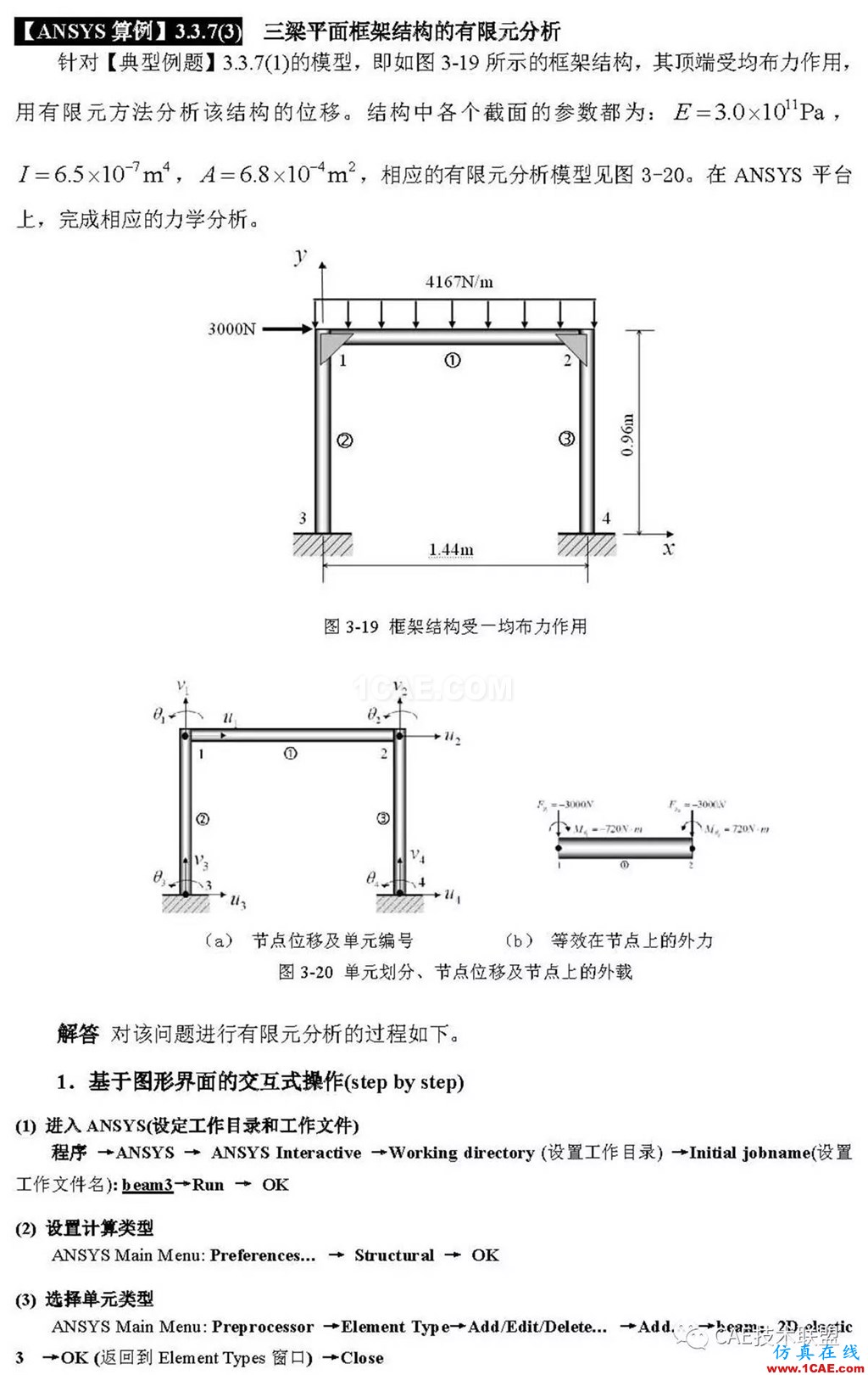 ANSYS經典實例-三梁平面框架結構的有限元分析ansys workbanch圖片1